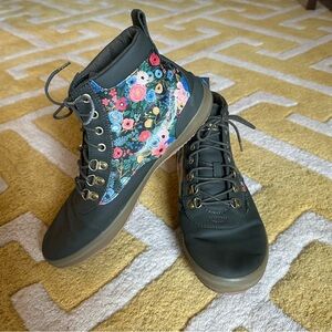 Keds Green Rain Water Resistant Lace-up Boots with Floral Print